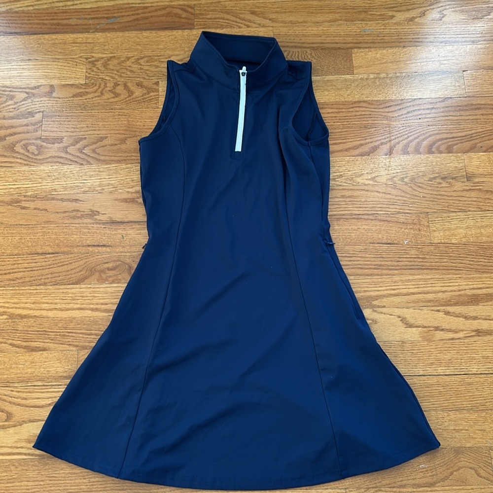 Ladies size medium tennis dress and shorts. New, navy blue with white zipper